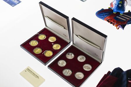 BARCELONA, SPAIN - 12 JANUARY 2018: The museum of trophies of the cups and awards of the team FC...