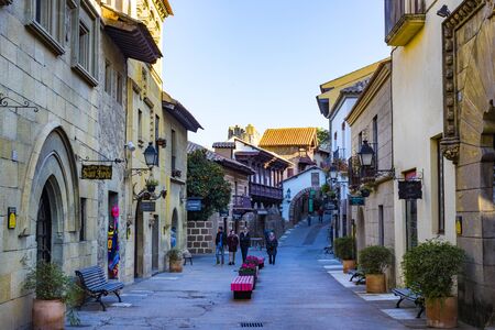 BARCELONA, SPAIN - 13 JANUARY 2018: The architectural complex Poble Espanyol of the traditional architecture of the country. Created in 1929 for an international exhibition held in Barcelona.のeditorial素材