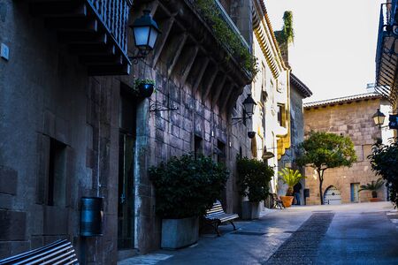BARCELONA, SPAIN - 13 JANUARY 2018: The architectural complex Poble Espanyol of the traditional...