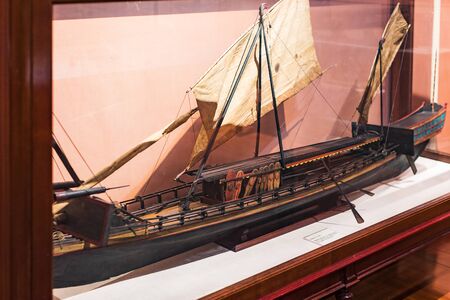 MADRID, SPAIN - MARCH 28, 2018: Expositions Maritime Museum in Madrid history of the Spanish Navy ship models historical artifacts.のeditorial素材