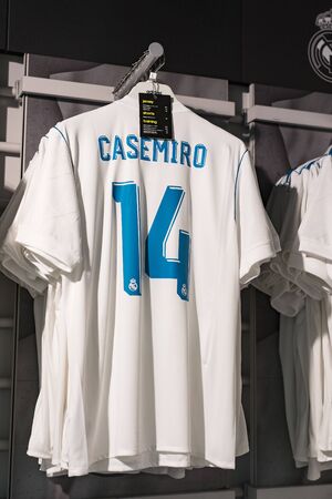 MADRID, SPAIN - 25 MARCH, 2018: Official clothing store and sports attributes for fans Real Madrid...