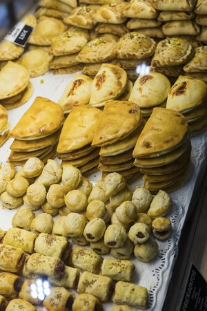 MADRID, SPAIN - 26 MARCH, 2018: The tourist attraction of the city is San Miguel counters with popular Spanish food.のeditorial素材