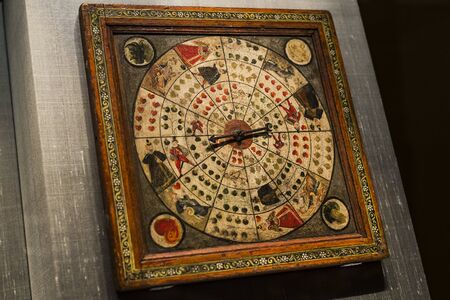 MUNICH, GERMANY - NOVEMBER 27, 2018: The Represents an exposition of the history of the development of board games chess backgammon poker in the Bavarian National Museum in Munich.のeditorial素材