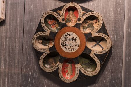 MUNICH, GERMANY - NOVEMBER 27, 2018: The Represents an exposition of the history of the development of board games chess backgammon poker in the Bavarian National Museum in Munich.のeditorial素材