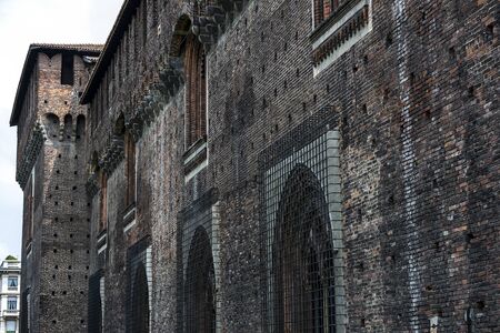 Elements of the architecture of the ancient castle of Sforza in Milan Italy.の写真素材