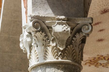 Elements of the architecture of the ancient castle of Sforza in Milan Italy.
