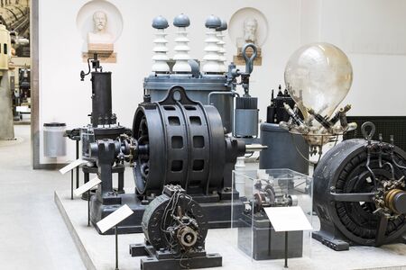 MUNICH, GERMANY - NOVEMBER 26, 2018: The German Museum of Science and tors. Technology Achievement represents the exposure of old mechanisms for the production of energy steam engines, windmills, electricのeditorial素材