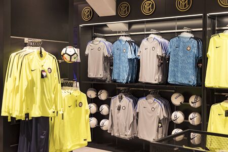 7 JUNE 2018, MILAN, ITALY: Official Store FC Inter Milan and Milan, clothing and footwear team of...