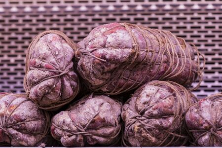 6 JUNE 2018, MILAN, ITALY: Shop of meat and cheese delicacies from traditional Italian products (il Macellaio Fattoria Del Casaro) in Milan Italy.のeditorial素材