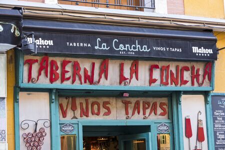 MADRID, SPAIN - MARCH 26, 2018: Old tavern signs on the streets of the old city of Madrid in Spain.のeditorial素材