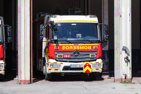 MADRID, SPAIN - 26 MARCH, 2018: Garage of cars and equipment of the city fire department.