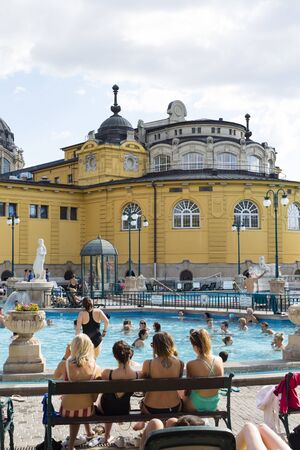BUDAPEST, HUNGARY - AUGUST 21, 2017: The oldest Szechenyi medicinal bath is the largest medicinal bath in Europe.のeditorial素材