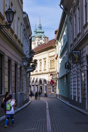 BUDAPEST, EGER - AUGUST 22, 2017: Elements of architecture of the historical part of the city.のeditorial素材