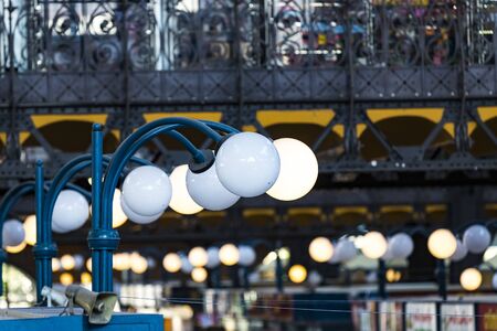 BUDAPEST, HUNGARY - JULY 17, 2017: The big central market of Budapest, a place of visiting of tourists for purchases of sausages of a paprika of souvenirs.のeditorial素材