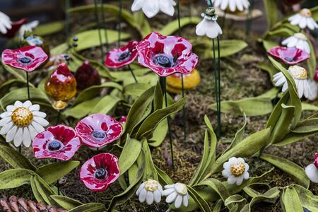 Traditional Hungarian ceramic flowers to decorate the interior of gardens and flower potsの写真素材