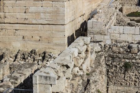 The Ancient Wailing Wall, part of the old city of Jerusalem around the Temple Mount.の写真素材