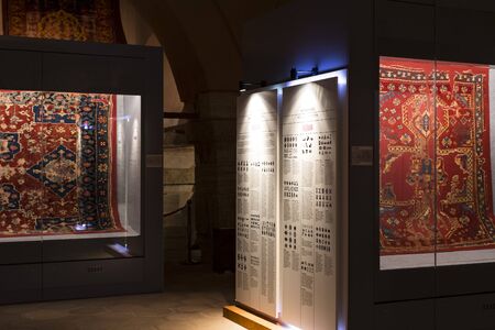 ISTANBUL, TURKEY - APRIL 5, 2017: Museum collection of traditional preserved of ancient old carpets of Istanbulのeditorial素材