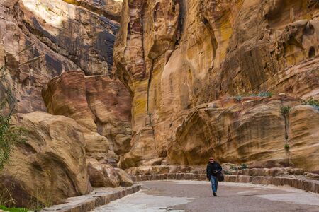 JORDAN, Ancient Petra - 10 JANUARY 2017: Tourist complex of the ancient city of Petra with tourists and localsのeditorial素材