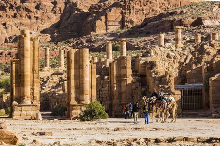 JORDAN, Ancient Petra - 10 JANUARY 2017: Tourist complex of the ancient city of Petra with tourists and localsのeditorial素材