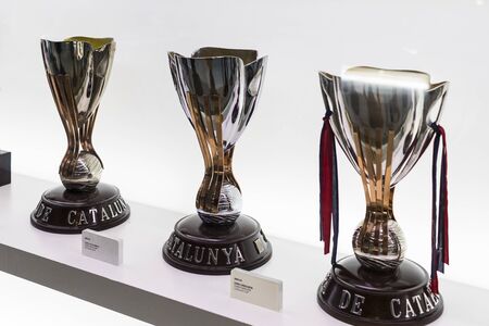 BARCELONA, SPAIN - 12 JANUARY 2018: The museum of trophies of the cups and awards of the team FC...