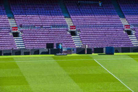 BARCELONA, SPAIN - 12 JANUARY 2018: Interior of the stadium stands and indoor spaces Camp Nou In Barcelona in Spainのeditorial素材