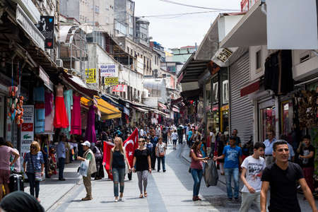ISTANBUL, TURKEY - 6 JUNE, 2016: Streets with visitors sellers and goods in the oldest market of Constantinople Grand Bazaar.のeditorial素材