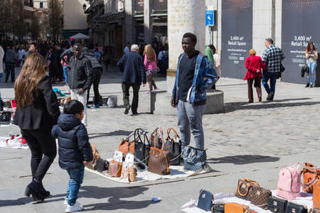 MADRID, SPAIN - MARCH 28, 2018: Madrid Plaza Mayor is a city attraction visited by tourists and visitors.のeditorial素材