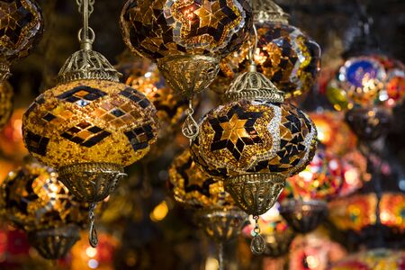 Traditional Turkish lanterns made of colored glassの写真素材