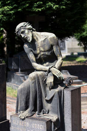 MILAN, ITALY - JUNE 6, 2018: Statues of mourning in Milan.のeditorial素材
