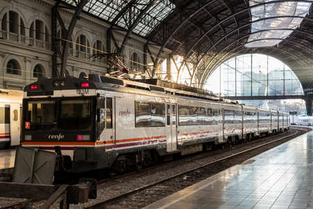 BARCELONA, SPAIN - 13 JANUARY 2018: Morning French Station Barcelona architecture in art deco.のeditorial素材