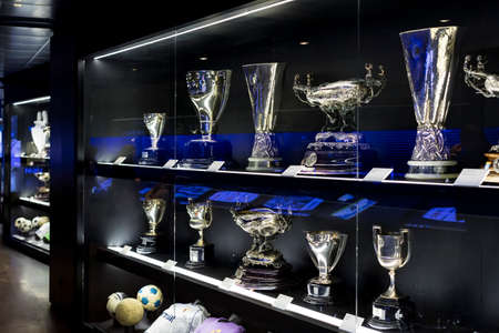 MADRID, SPAIN - MARCH 25, 2018: The Museum of the Real Madrid Football Club cups and awards the clubのeditorial素材