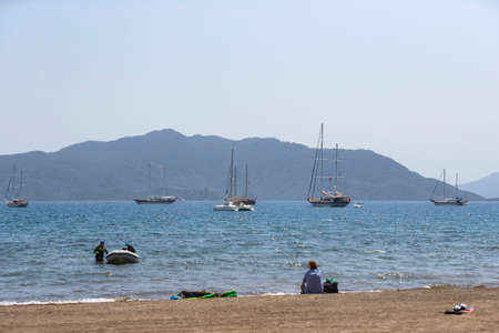 TURKEY, MARMARIS - APRIL 30, 2017: Port with yachts boats and boats in the touristic eco-friendly city of Marmaris in Turkey.のeditorial素材