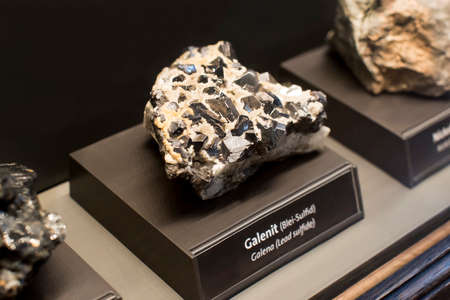 VIENNA, AUSTRIA - 3 SEPTEMBER 2018: Collection of minerals of stones and metals Museum of Natural History, Vienna.のeditorial素材