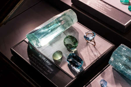 VIENNA, AUSTRIA - 3 SEPTEMBER 2018: Exposition of precious and semiprecious stones processed and not...