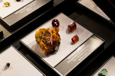 VIENNA, AUSTRIA - 3 SEPTEMBER 2018: Exposition of precious and semiprecious stones processed and not...