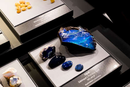 VIENNA, AUSTRIA - 3 SEPTEMBER 2018: Exposition of precious and semiprecious stones processed and not...