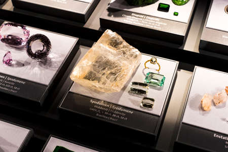 VIENNA, AUSTRIA - 3 SEPTEMBER 2018: Exposition of precious and semiprecious stones processed and not...