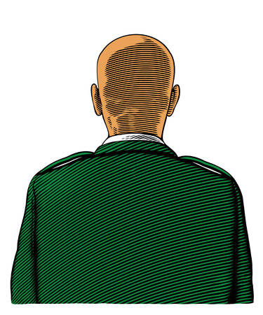 Bald soldier from back or rear view in engraved styleのイラスト素材