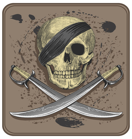 Pirate skull with swords  Jolly Roger                                のイラスト素材