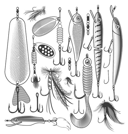  Vector illustration of artificial fishing lures on transparent backgroundのイラスト素材