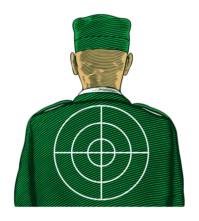  Soldier with target from back or rear view  Vector illustration, isolated, grouped, transparent backgroundのイラスト素材