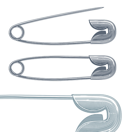 Vector illustration of Safety pin in vintage engraving style isolated on transparent backgroundのイラスト素材