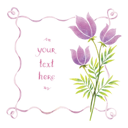 Hand-drawn ribbons with spring flowers. Watercolor drawing. Use for your cards, flyers and invitations.のイラスト素材