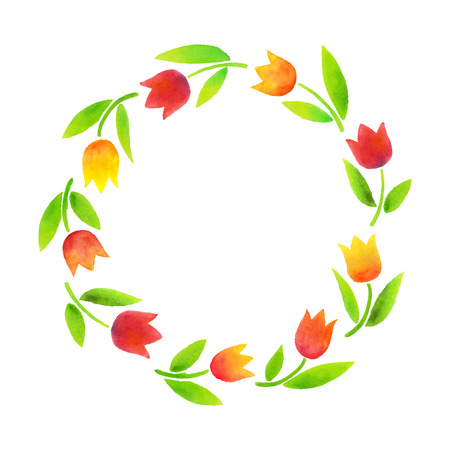 Vector Watercolor Tulips, wreath of spring flowers for card, invitation, congratulation.のイラスト素材