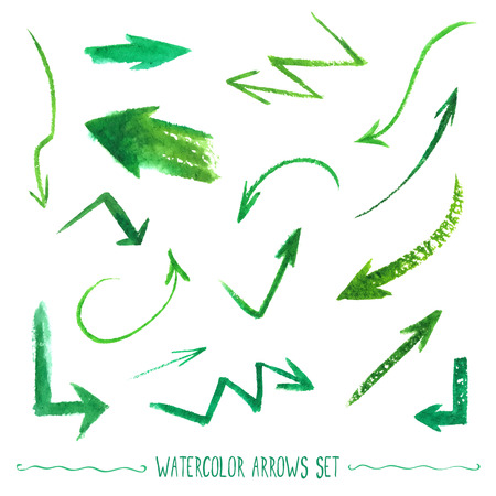 Set of hand-drawn watercolor arrows. Vectorized drawn elements.のイラスト素材