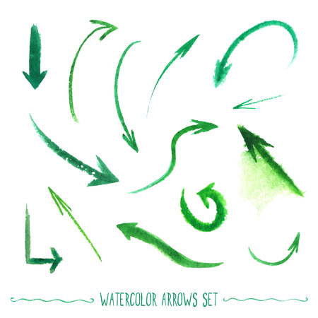 Set of hand-drawn watercolor arrows. Vectorized drawn elements.のイラスト素材