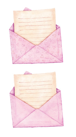 Set envelope with a letter - painted in watercolor.の写真素材
