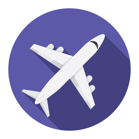 Flat design modern illustration of airplane icon with long shadow, isolated.のイラスト素材