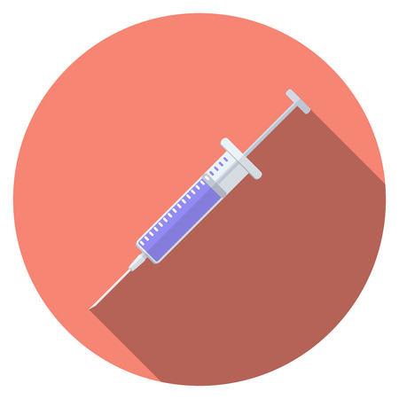 Flat design modern vector illustration of medical syringe icon with long shadow, isolatedのイラスト素材