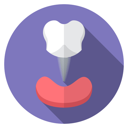 Flat design modern vector illustration of tooth implant icon with long shadow, isolatedのイラスト素材